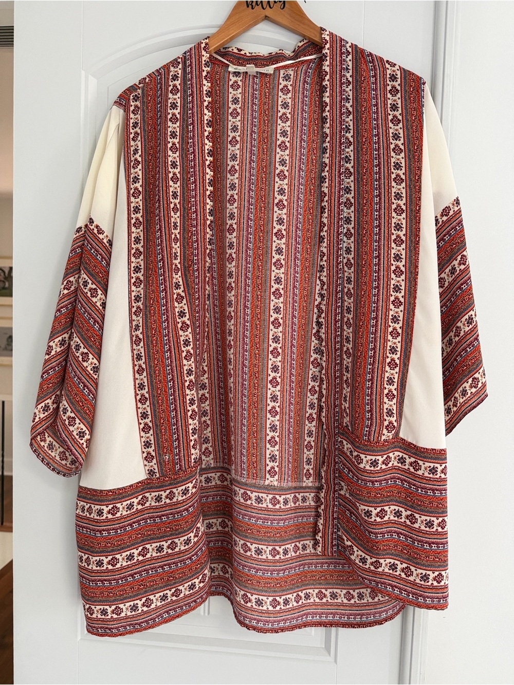 Boho Cream & Rust Patterned Kimono